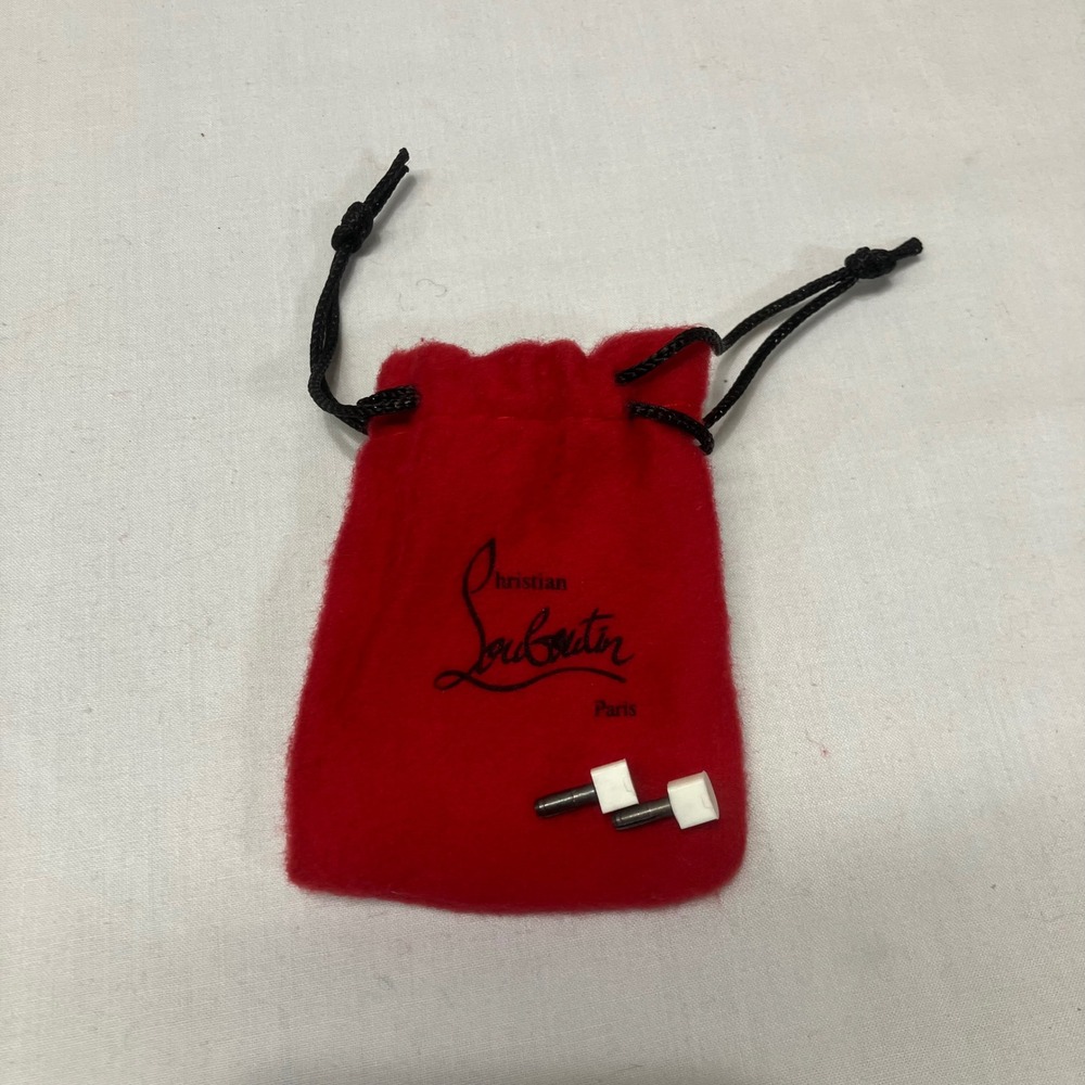 Christian Louboutin White Replacement Heel Taps with Red Mini Dust Bag Pouch NEW